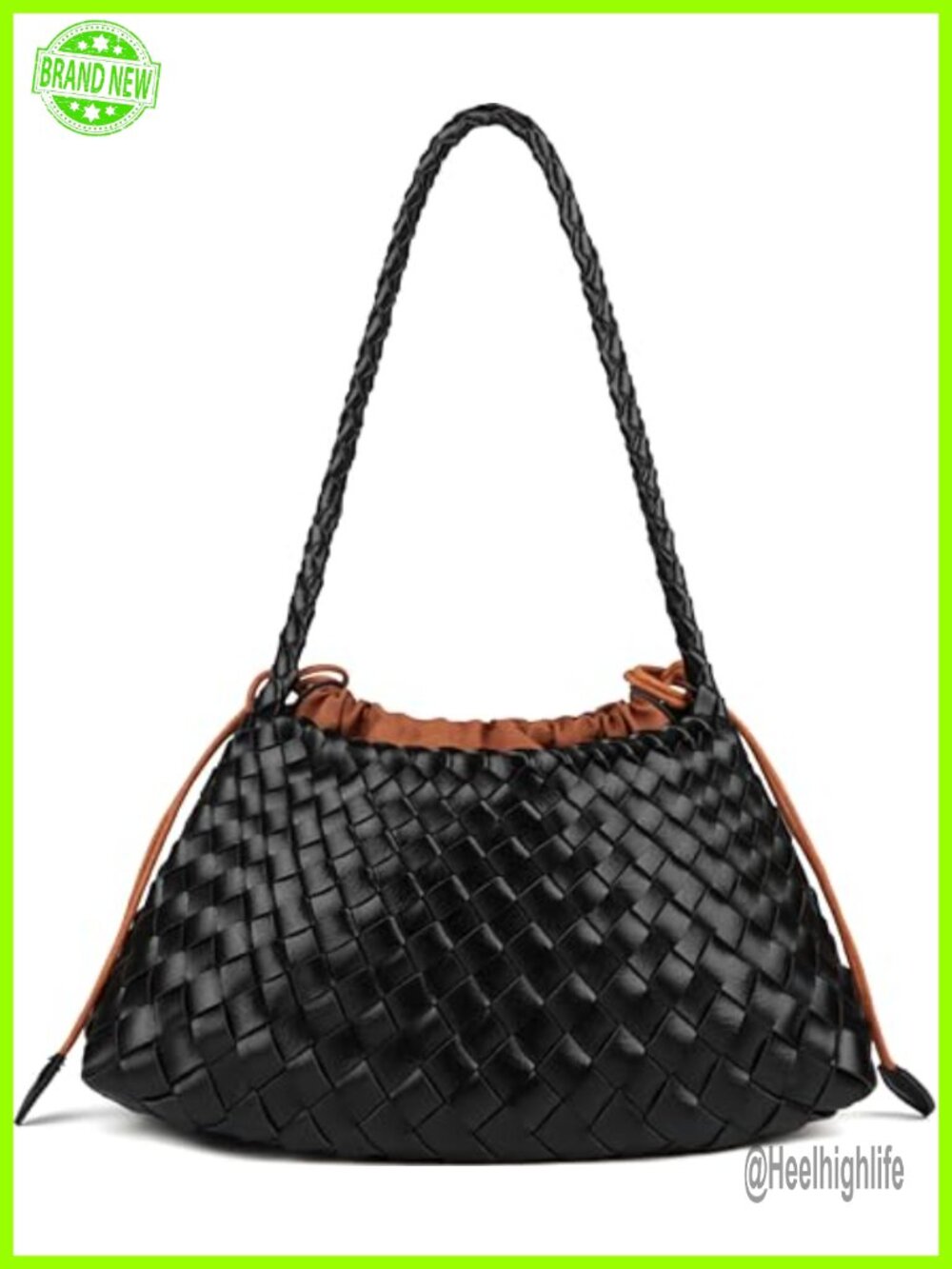 Woven Hobo Shoulder Bag Vegan Leather Handwoven Bucket Purse